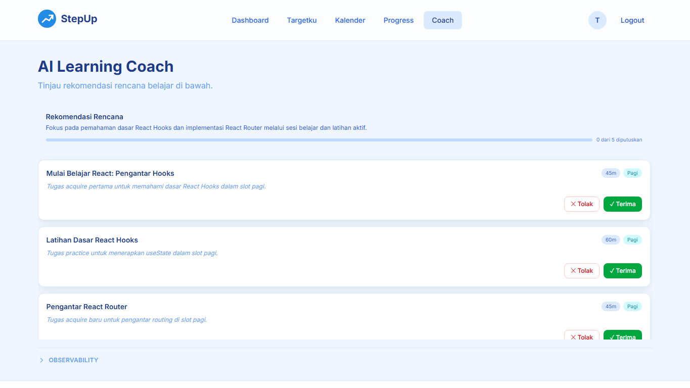 StepUp recommendation screenshot